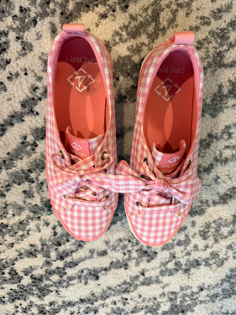 Sperry women pink Gingham Bow Lace Sneakers